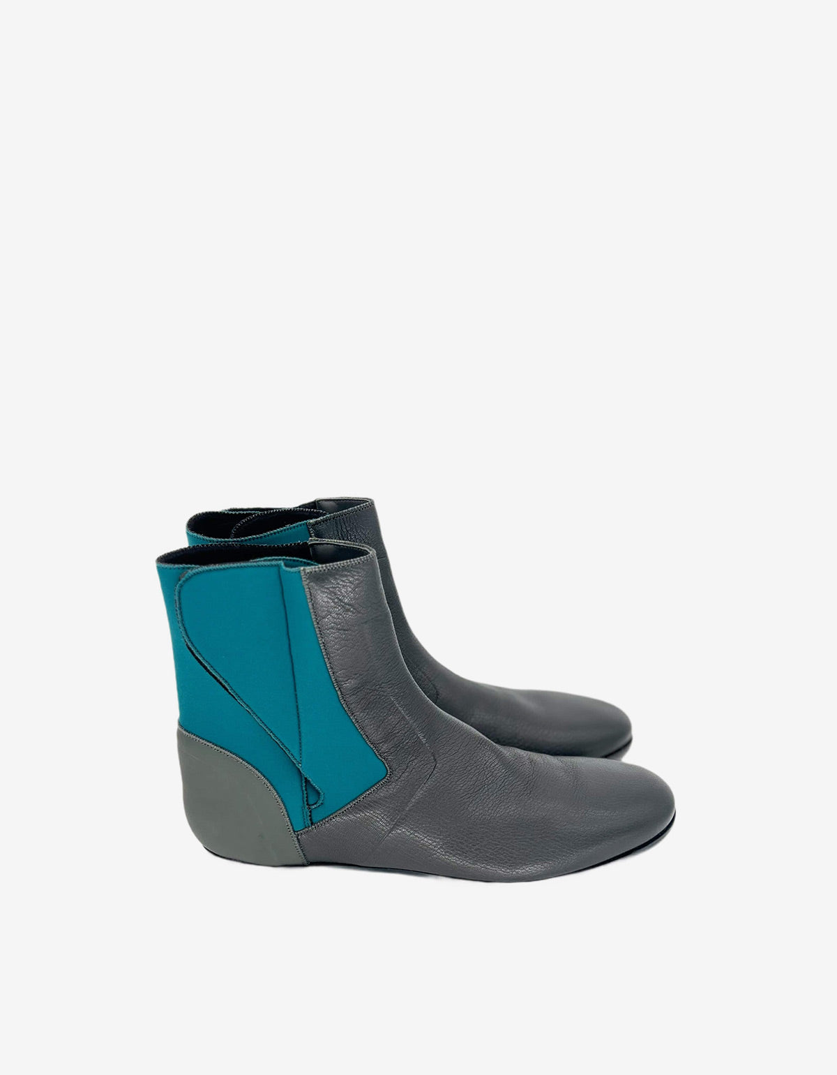 Lanvin Grey Leather Boots with Turquoise Neoprene