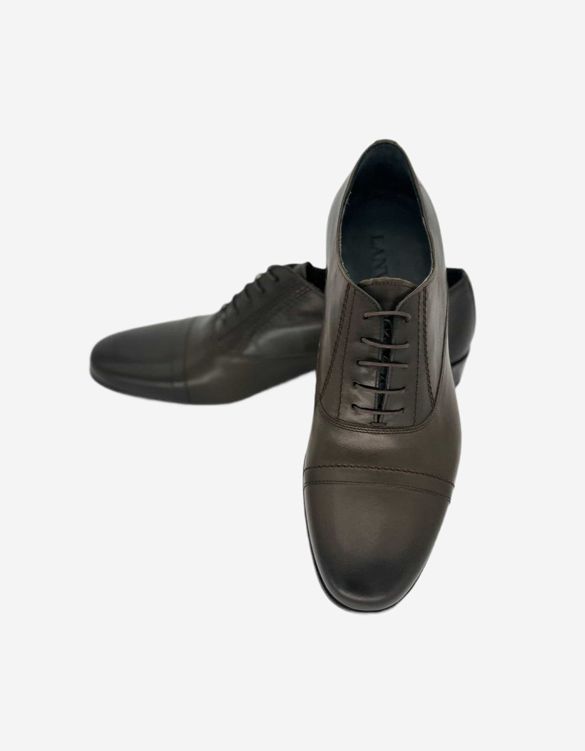 Lanvin Khaki Burnished Leather Oxford Shoes
