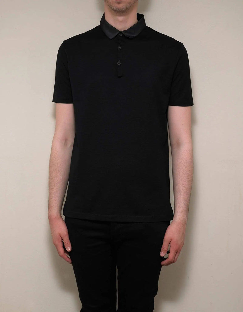 Lanvin Lanvin Black Polo T-Shirt with Grosgrain Collar