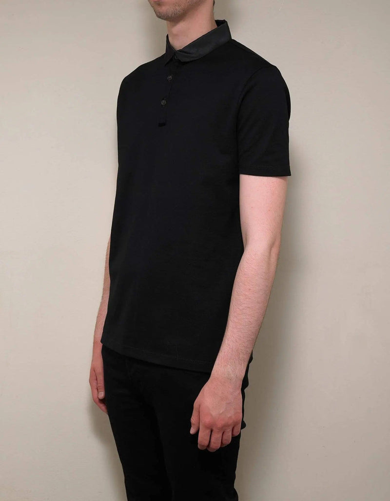 Lanvin Lanvin Black Polo T-Shirt with Grosgrain Collar