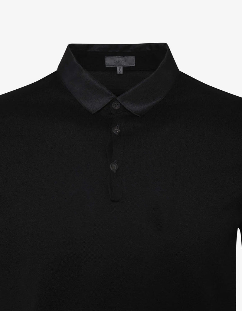 Lanvin Lanvin Black Polo T-Shirt with Grosgrain Collar