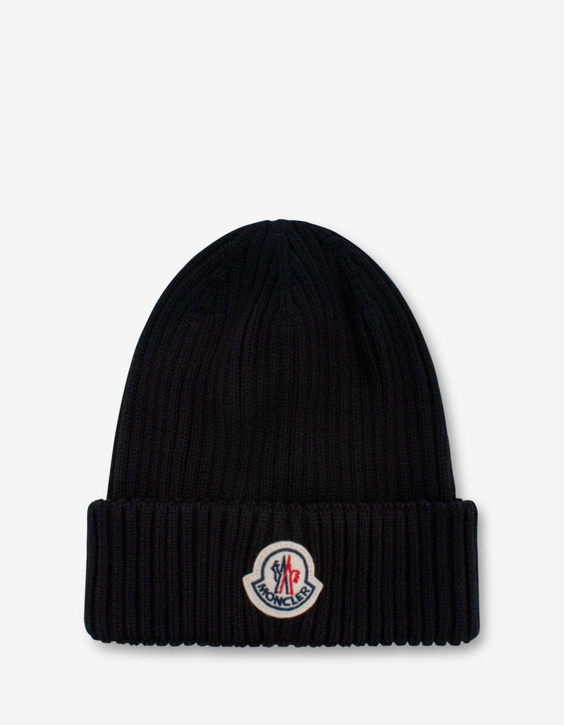 Moncler Black Logo Beanie Hat