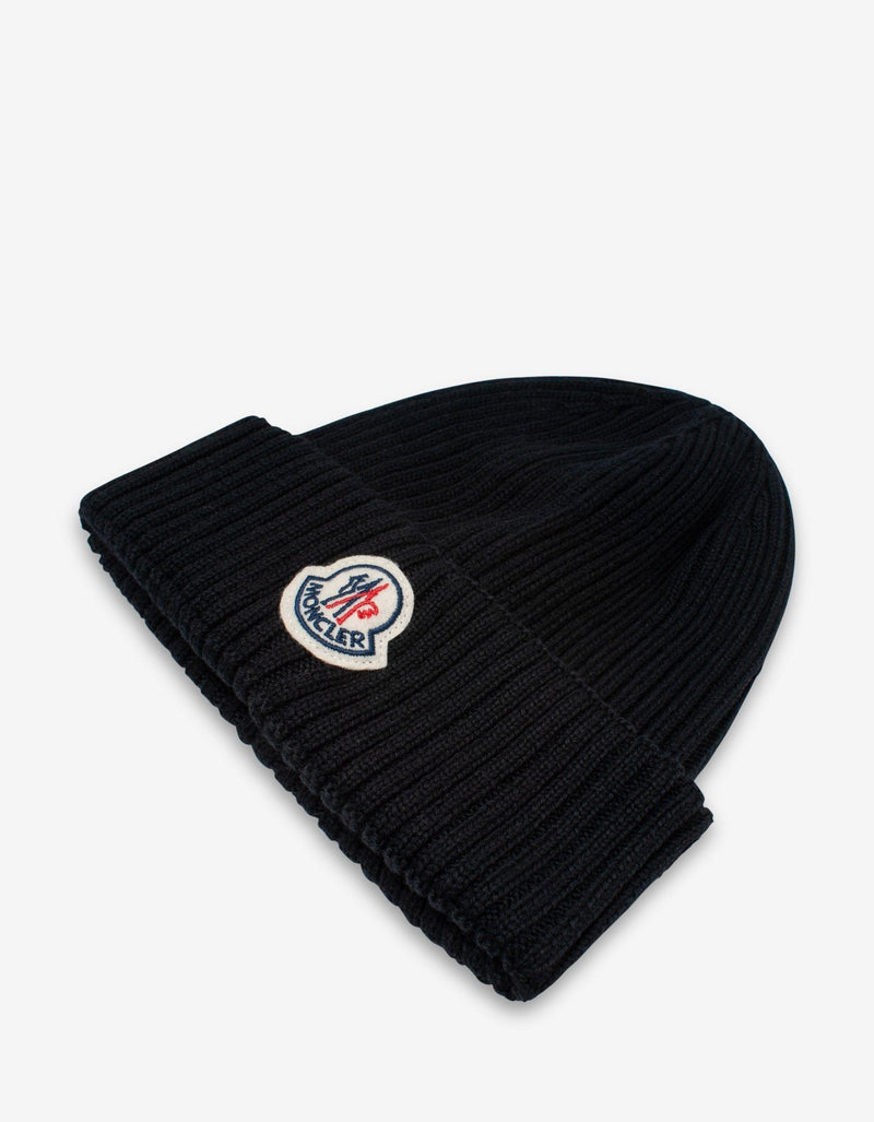 Moncler Black Logo Beanie Hat