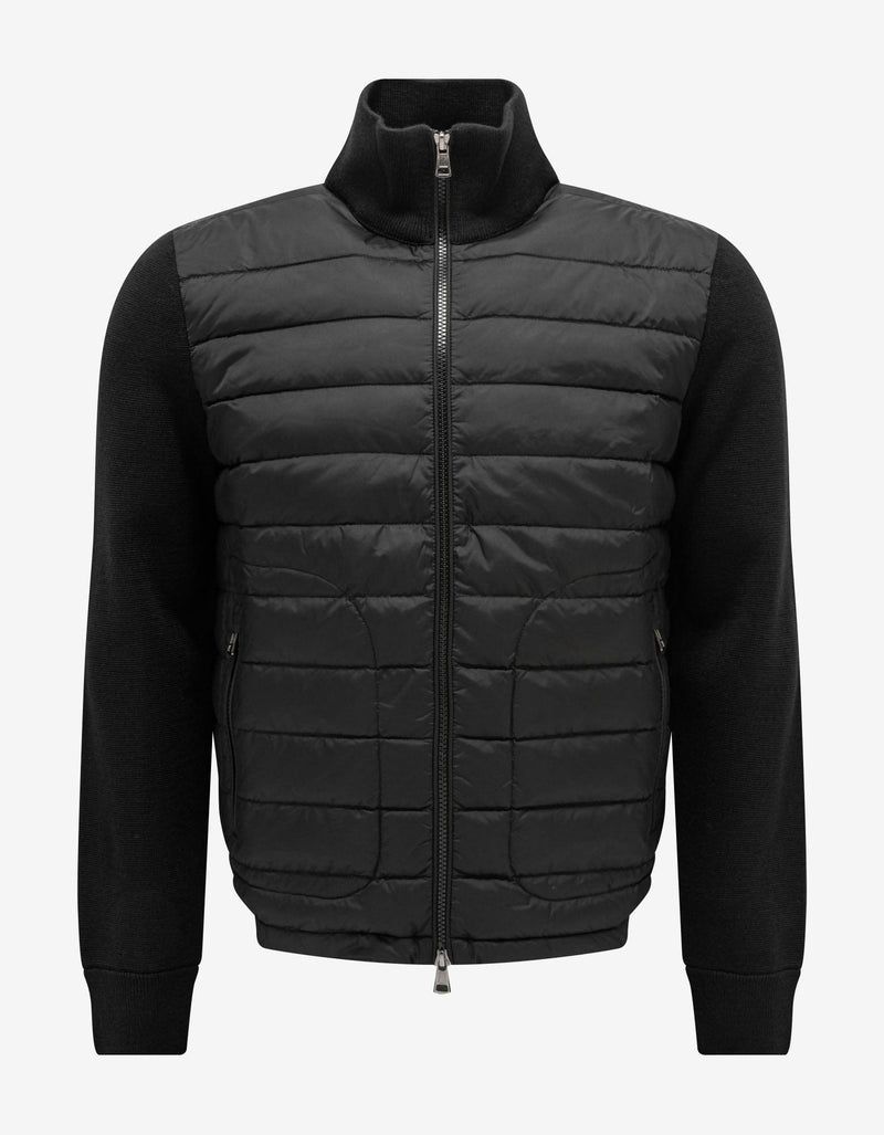 Moncler Black Nylon Front Zip Cardigan