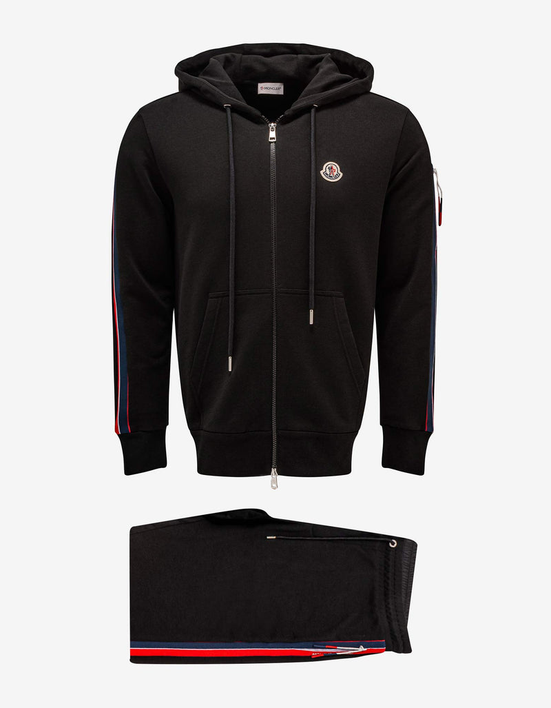 Moncler Black Tricolour Band Zip Hoodie Tracksuit
