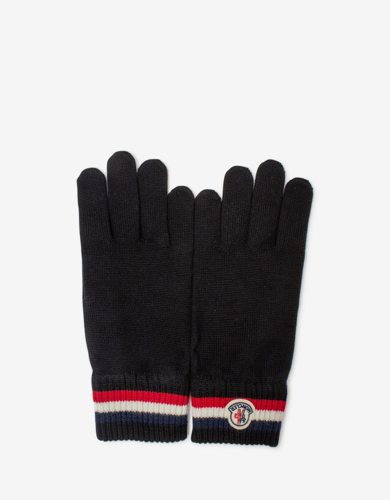 Moncler Black Tricolour Trim Logo Gloves