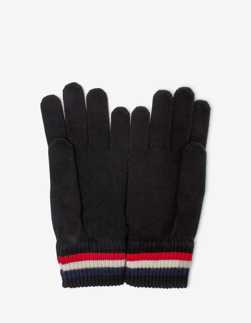 Moncler Black Tricolour Trim Logo Gloves