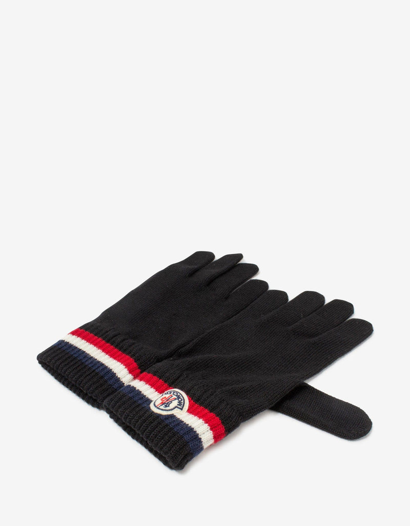Moncler Black Tricolour Trim Logo Gloves