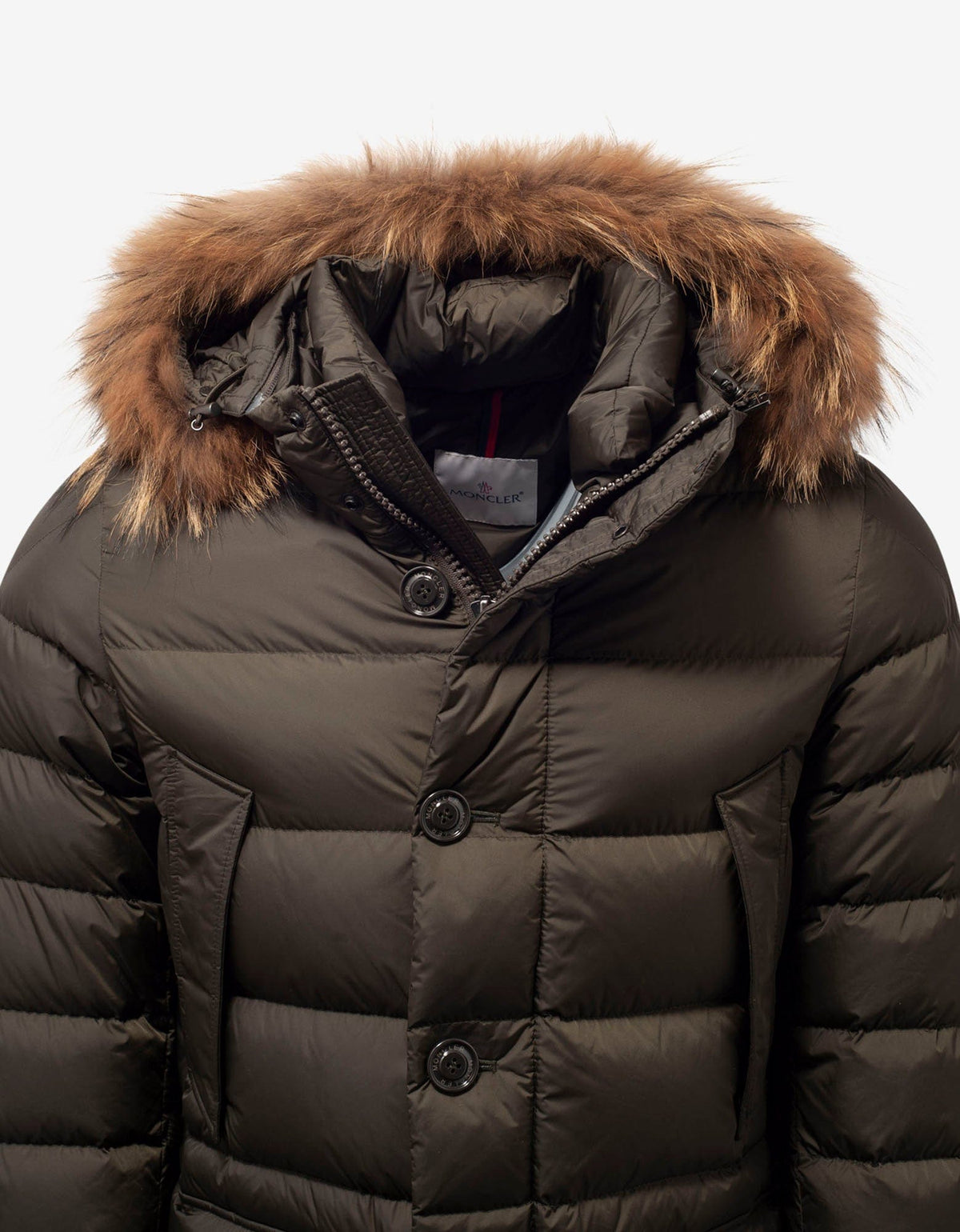 Moncler Cluny Khaki Fur Trim Down Jacket