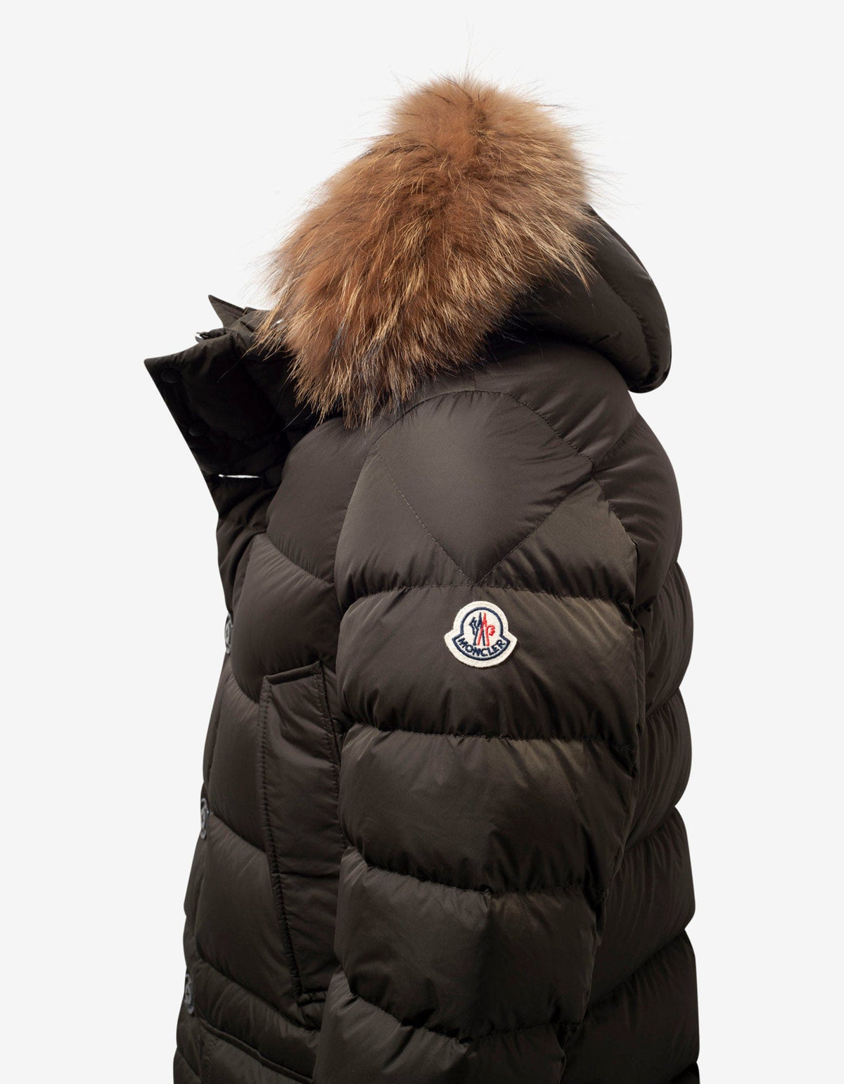 Moncler Cluny Khaki Fur Trim Down Jacket