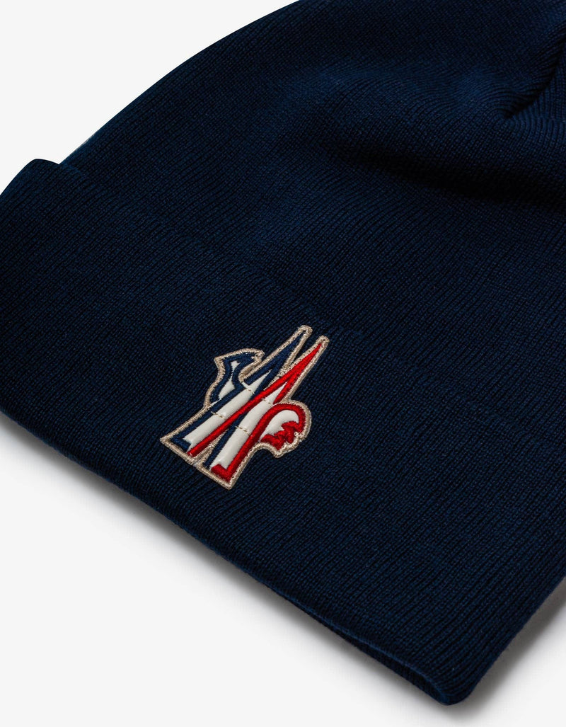 Moncler Grenoble Navy Blue Logo Wool Beanie Hat