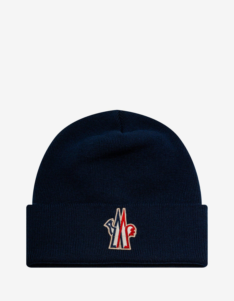 Moncler Grenoble Navy Blue Logo Wool Beanie Hat