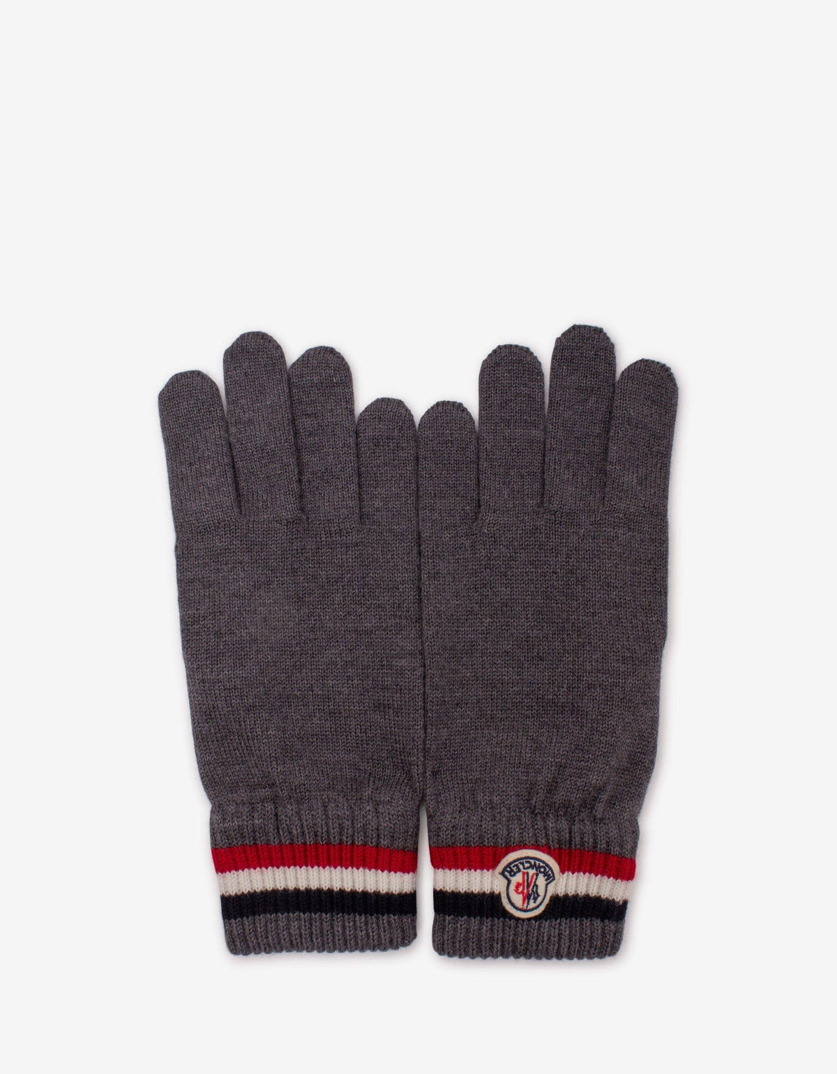 Moncler Grey Tricolour Trim Logo Gloves