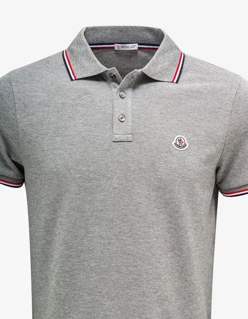 Moncler Grey Tricolour Trim Polo T-Shirt
