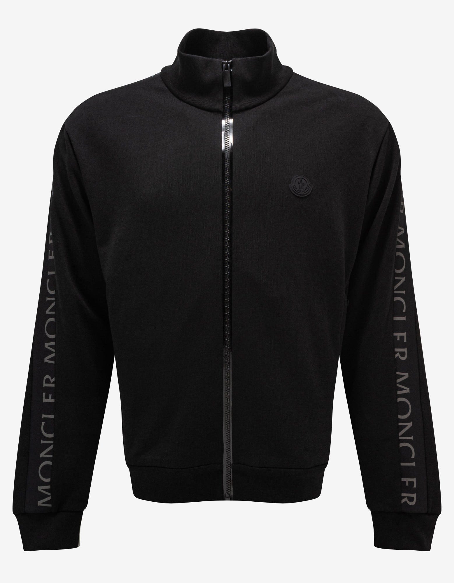 Moncler Black Logo Sleeve Zip Funnel Sweatshirt – Zoo Fashions