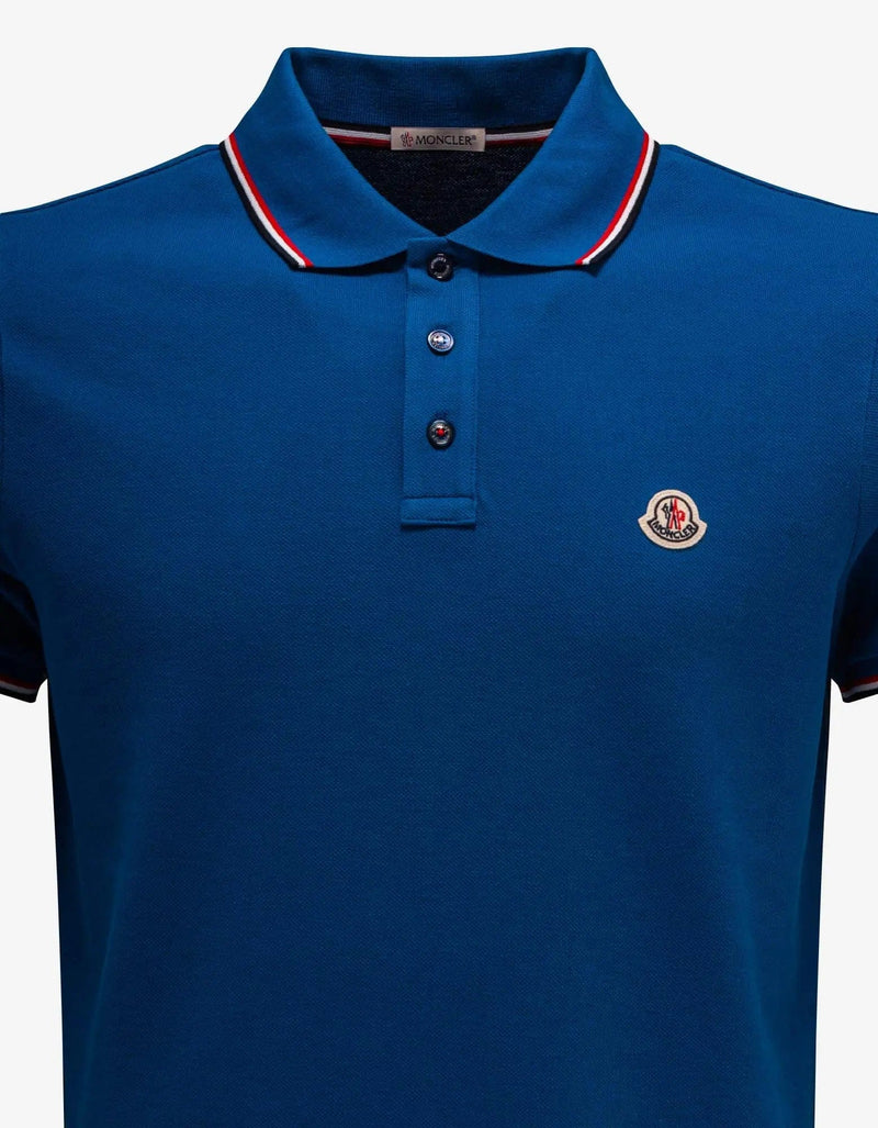 Moncler Moncler Cosmic Blue Tricolour Trim Polo T-Shirt
