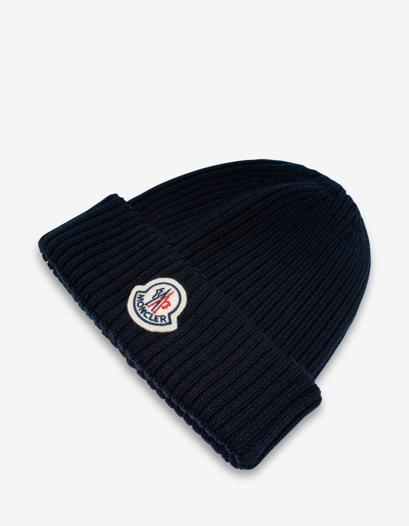 Moncler Navy Blue Logo Beanie Hat