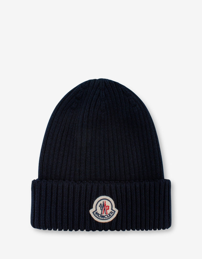 Moncler Navy Blue Logo Beanie Hat