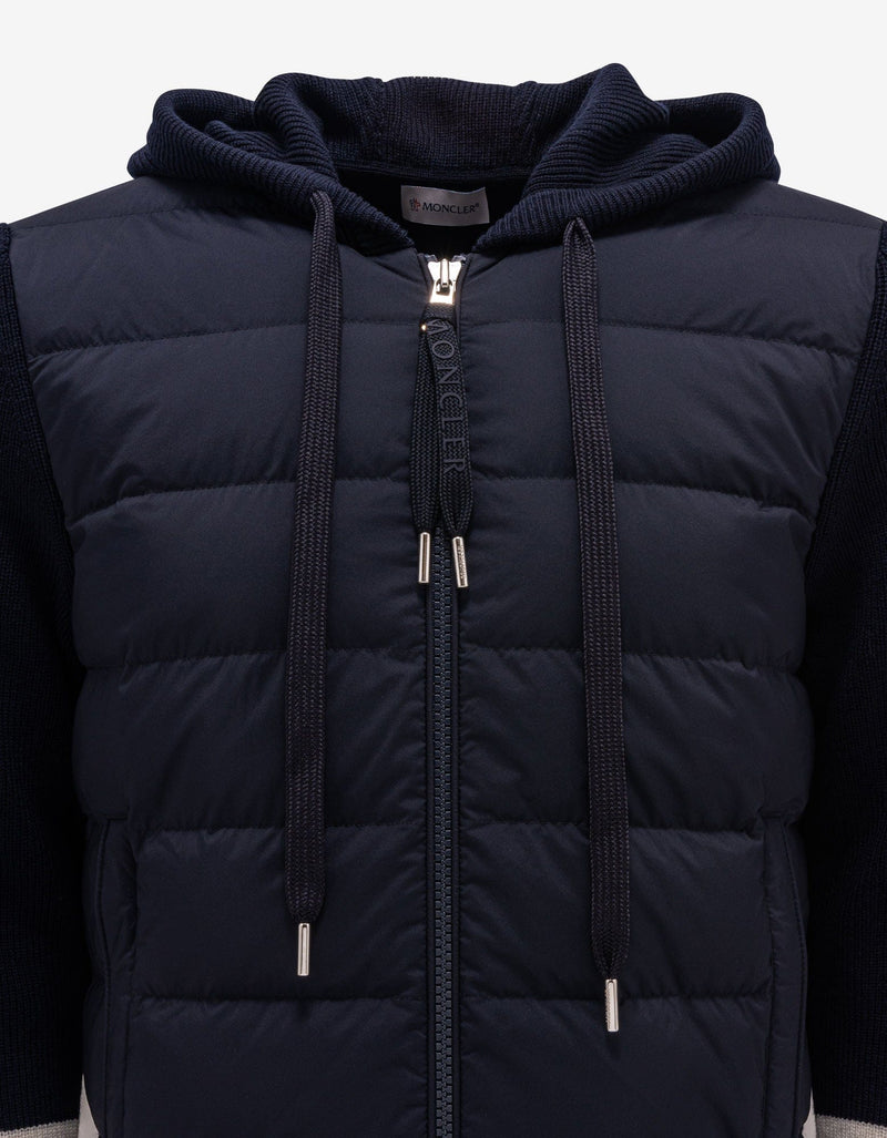Moncler Navy Blue Nylon Front Hooded Cardigan