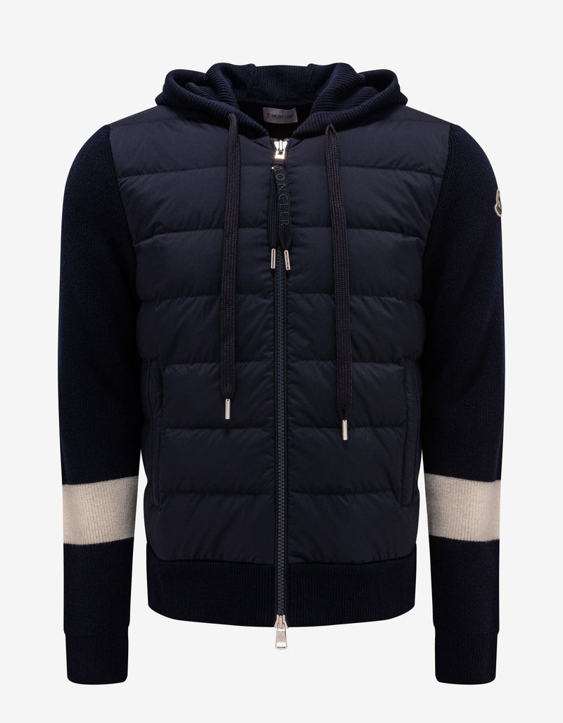 Moncler Navy Blue Nylon Front Hooded Cardigan