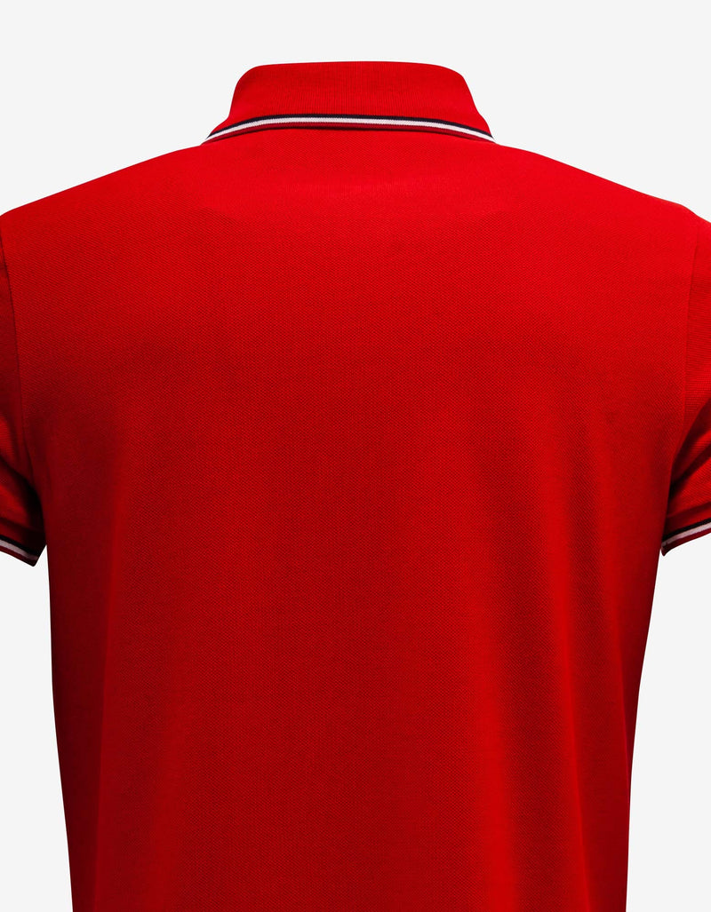 Moncler Red Tricolour Trim Polo T-Shirt