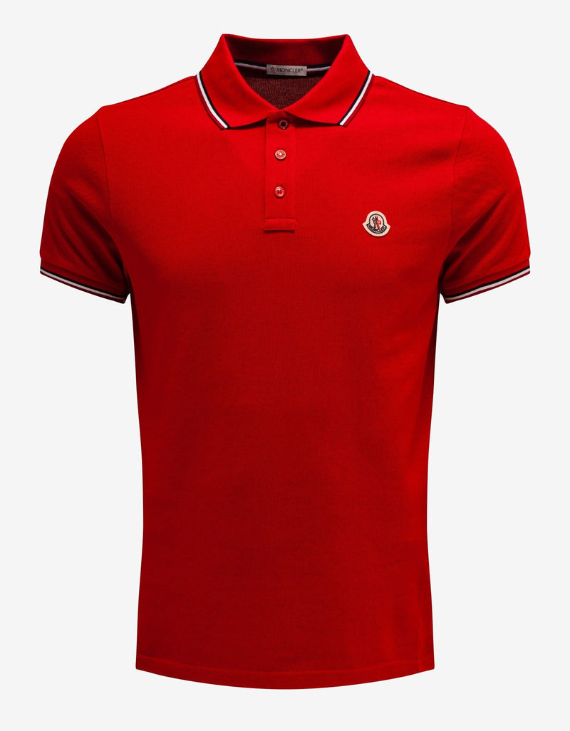 Moncler Red Tricolour Trim Polo T-Shirt