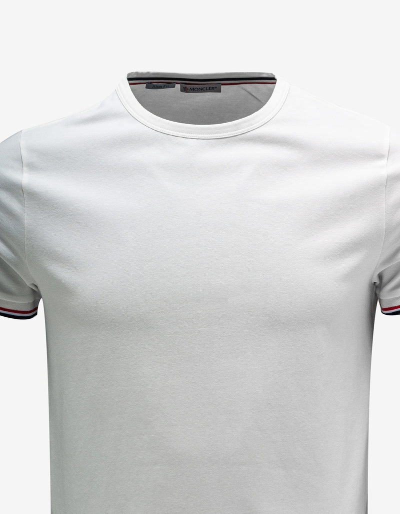 Moncler White Tricolour Sleeve Stretch-Cotton T-Shirt