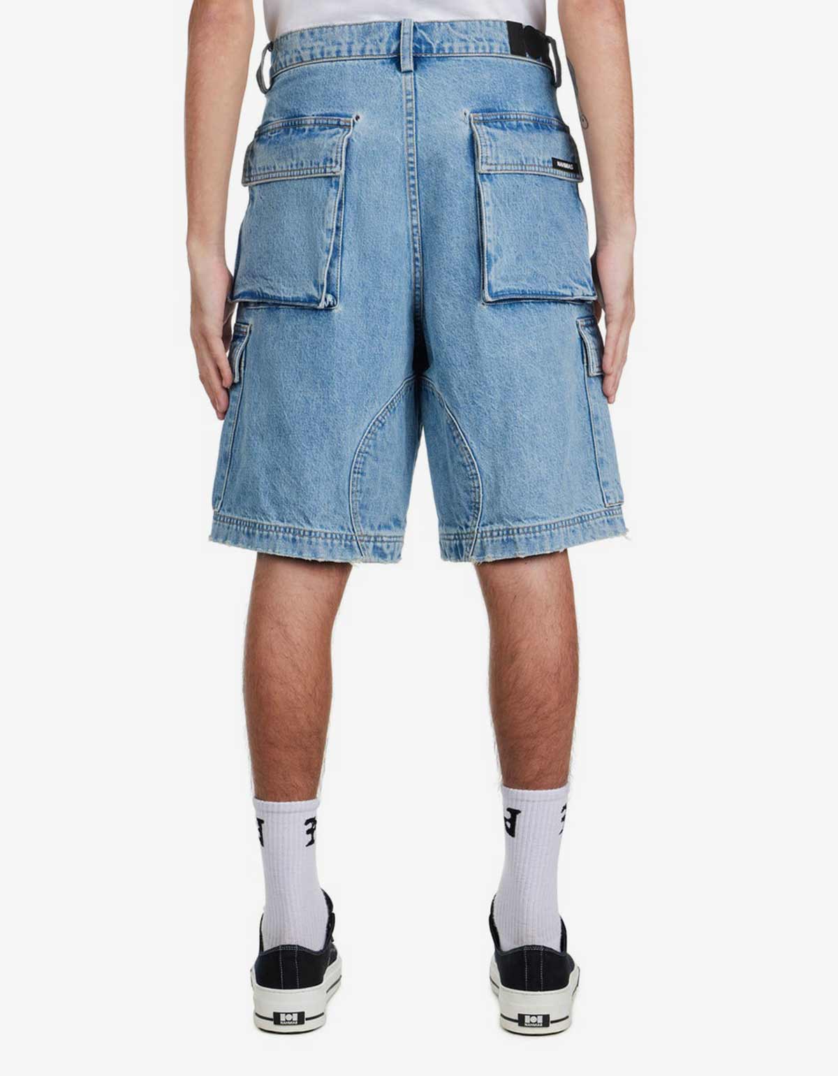 Nahmias Nahmias Blue Denim Logo Cargo Shorts