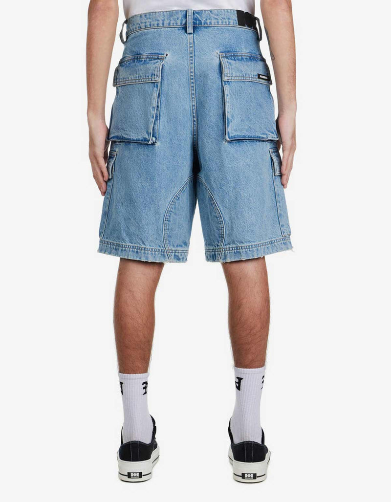 Nahmias Nahmias Blue Denim Logo Cargo Shorts