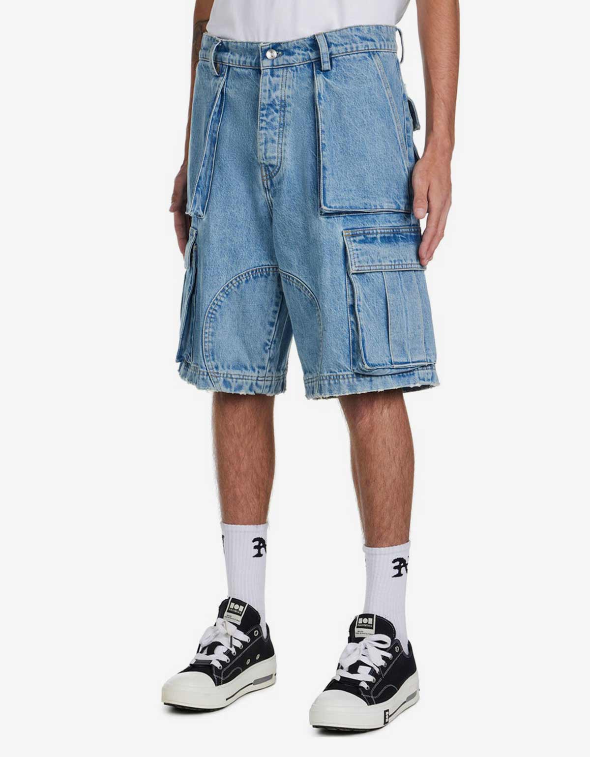 Nahmias Nahmias Blue Denim Logo Cargo Shorts
