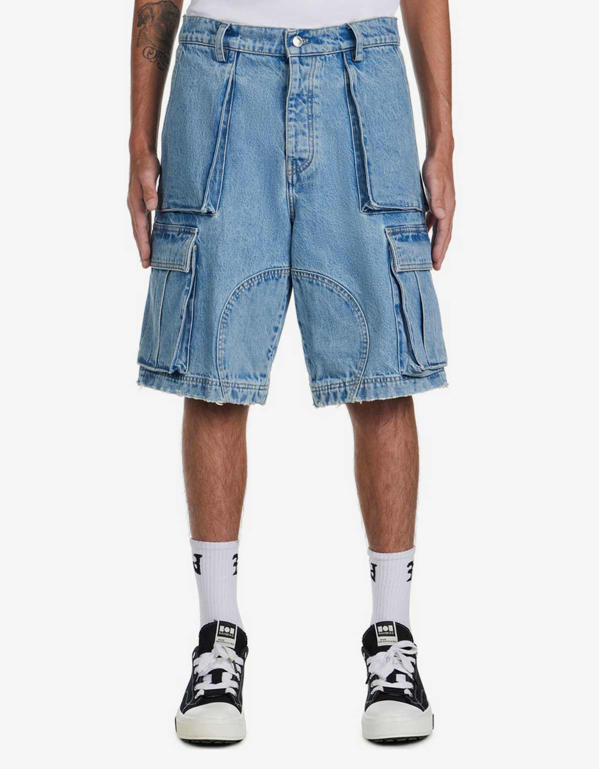 Nahmias Nahmias Blue Denim Logo Cargo Shorts