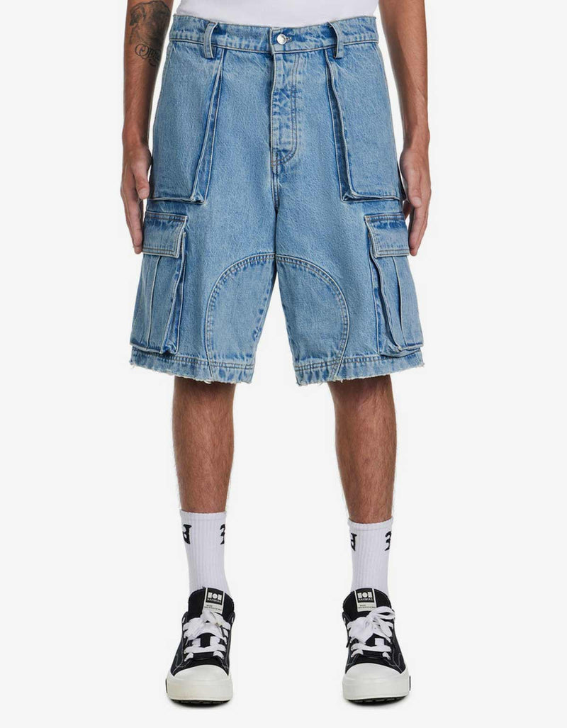 Nahmias Nahmias Blue Denim Logo Cargo Shorts