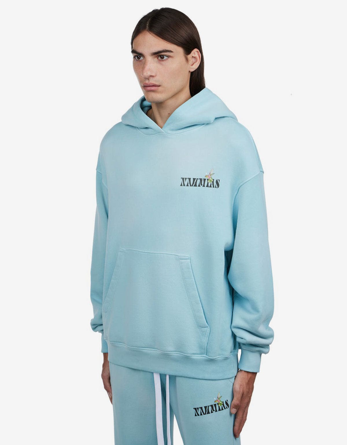 Nahmias Blue Hummingbird Print Hoodie – mens designer fashion