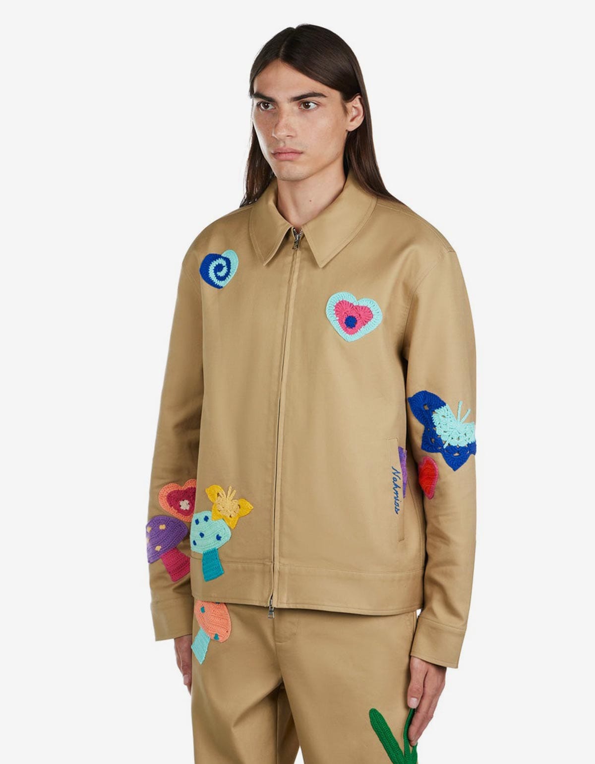 Nahmias Beige Crochet Patch Worker Jacket – Zoo Fashions