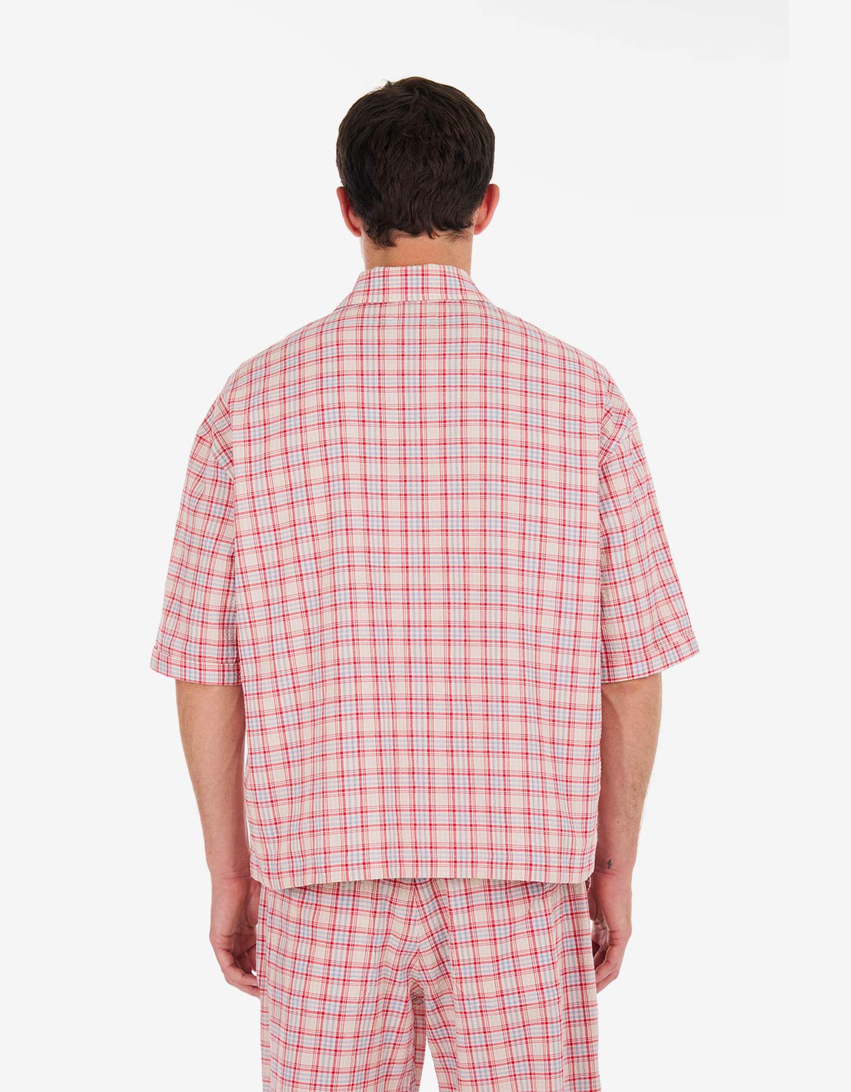 Nahmias Red Plaid Summerlandum Cropped Short Sleeve Shirt