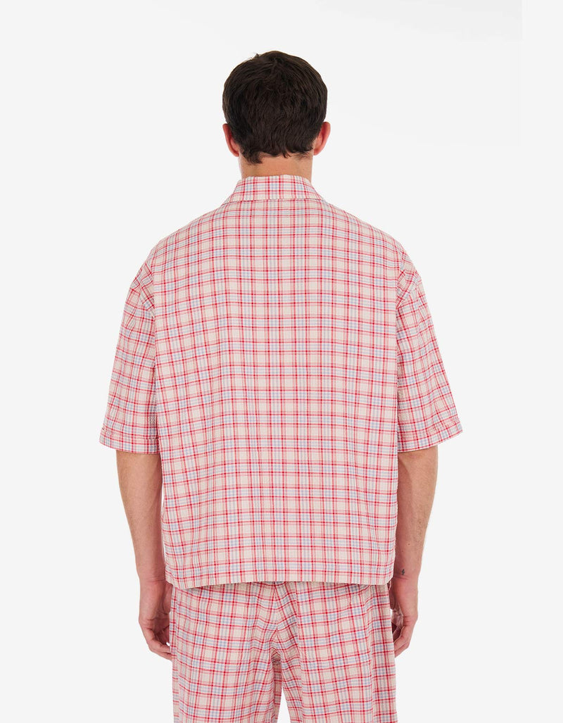 Nahmias Red Plaid Summerlandum Cropped Short Sleeve Shirt