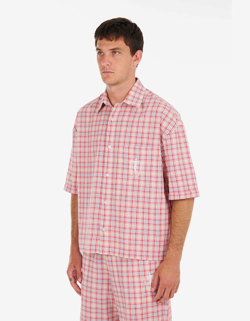 Nahmias Red Plaid Summerlandum Cropped Short Sleeve Shirt