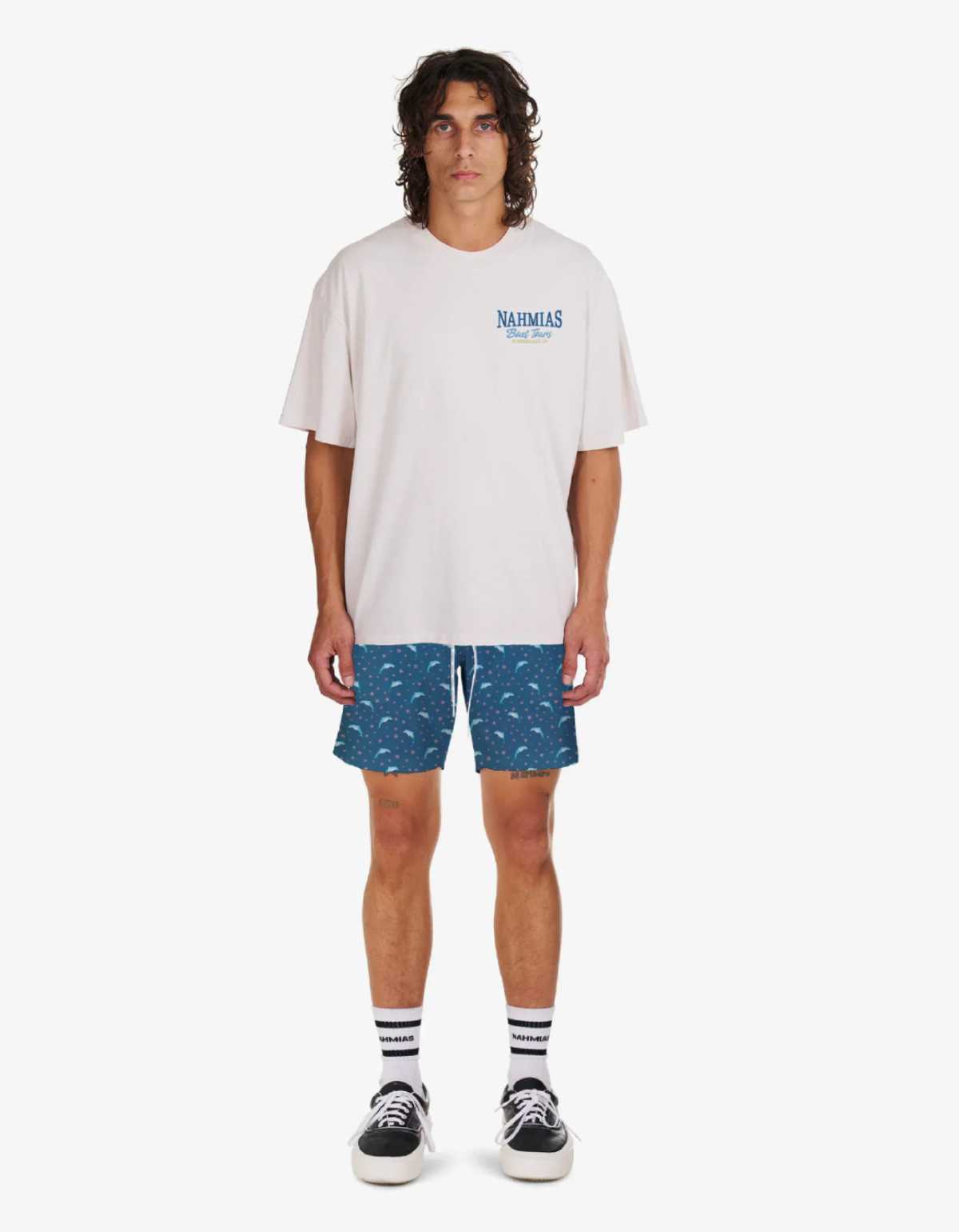 Nahmias White Boat Tours Boxy T-Shirt & Dolphin Print Swim Trunk