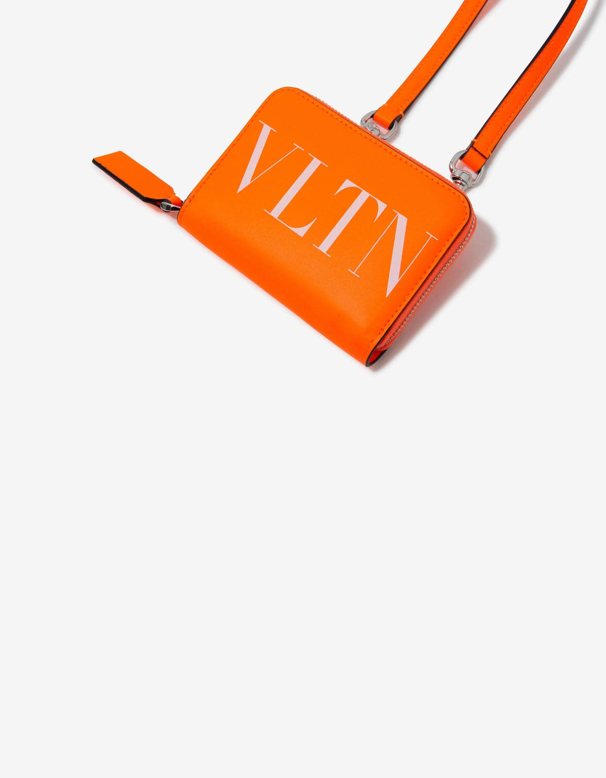 Neon Orange VLTN Wallet with Neck Strap