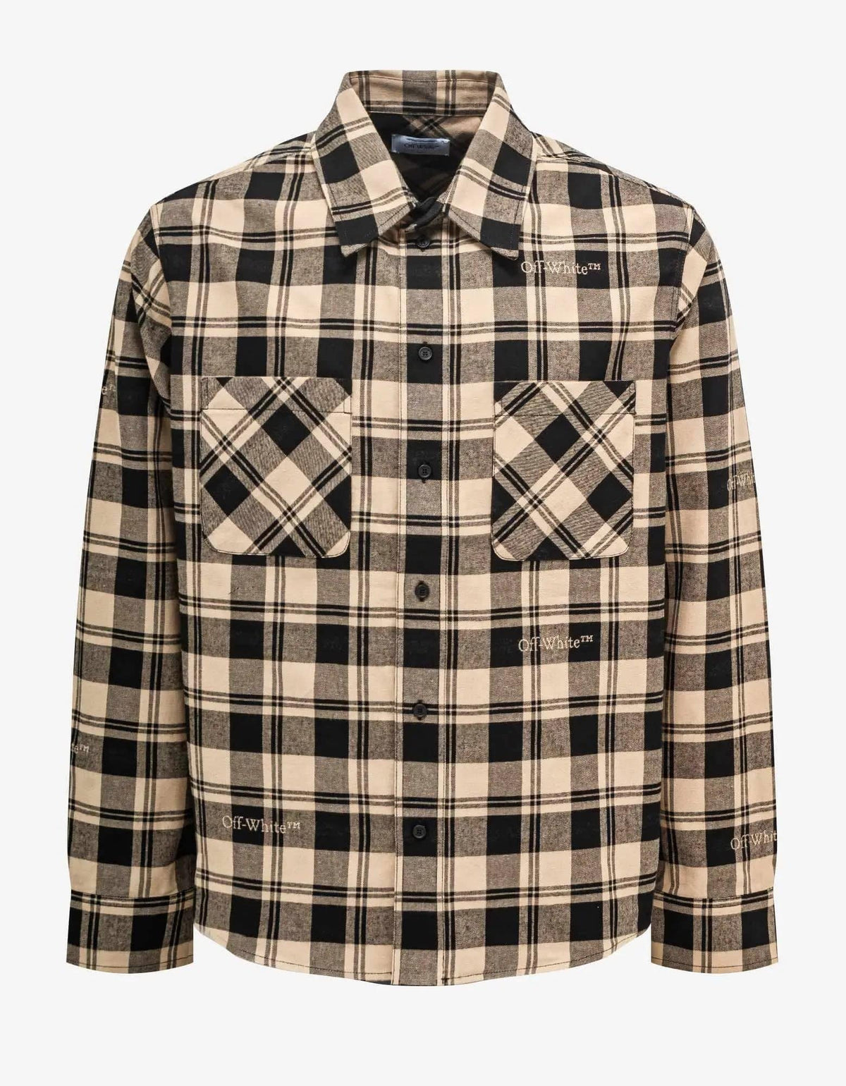 Off White Beige Black Check Flannel Shirt