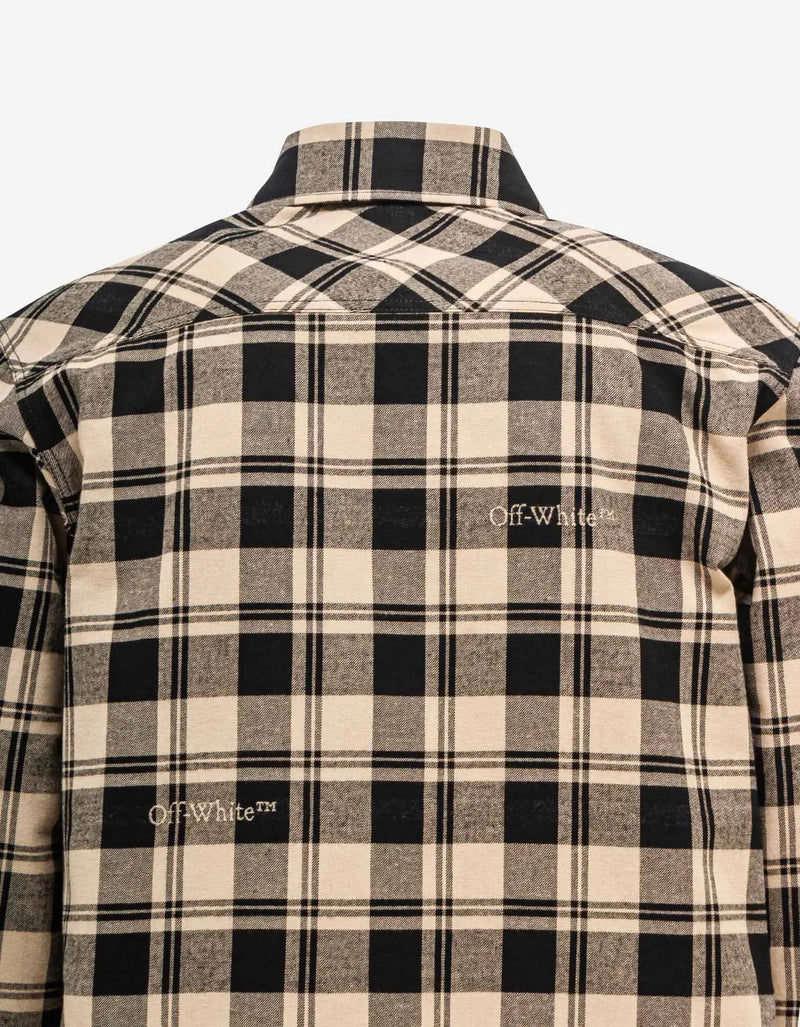 Off-White Beige Black Check Flannel Shirt M Beige