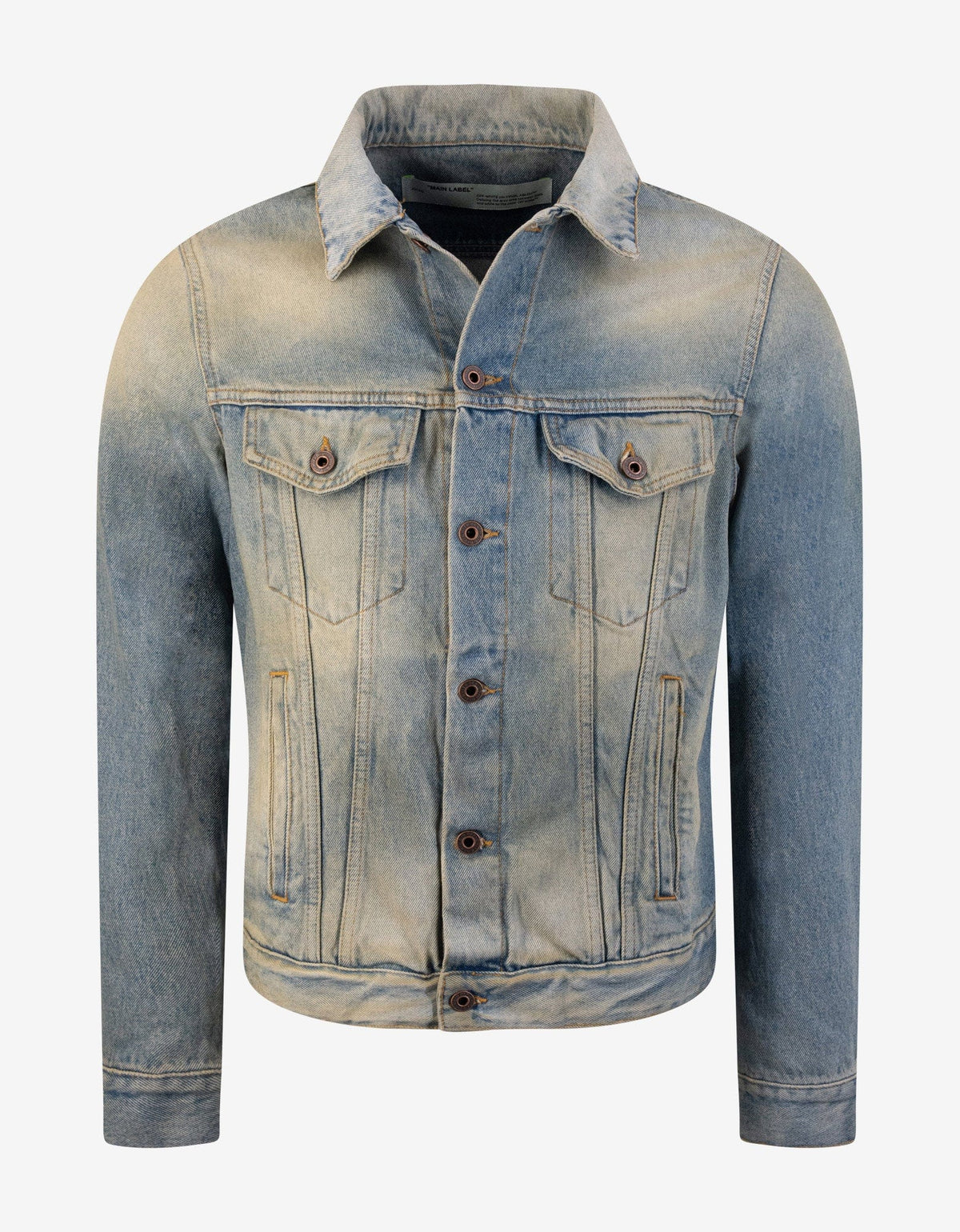 Off-White Blue Airport Tape Arrows Print Denim Jacket