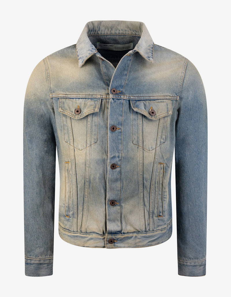 Off-White Blue Airport Tape Arrows Print Denim Jacket