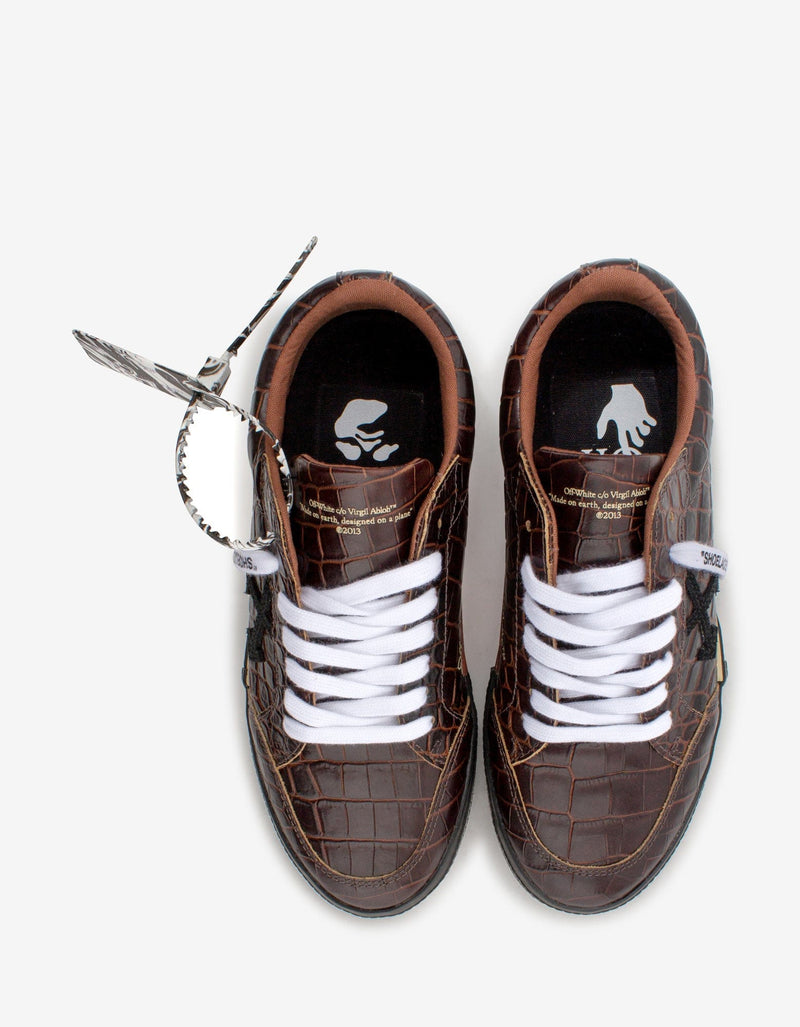 Off-White Brown Croc Embossed Leather Low Vulcanized Trainers