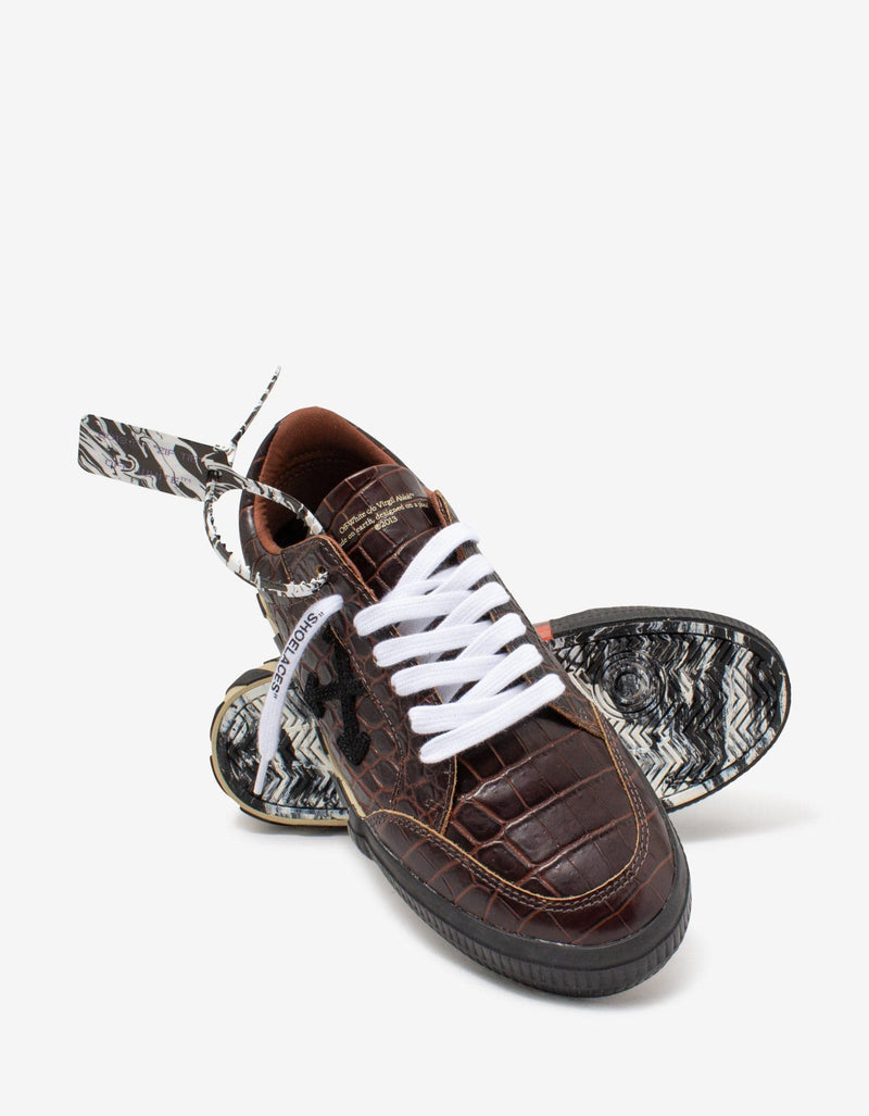 Off-White Brown Croc Embossed Leather Low Vulcanized Trainers