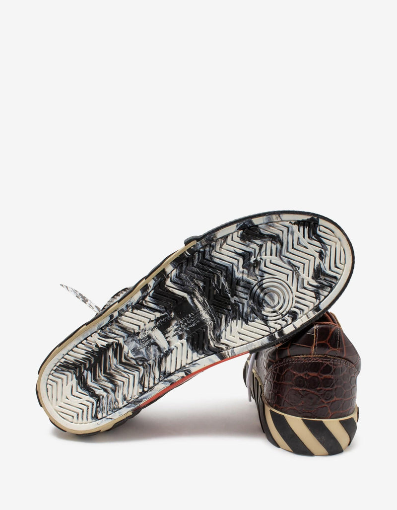 Off-White Brown Croc Embossed Leather Low Vulcanized Trainers