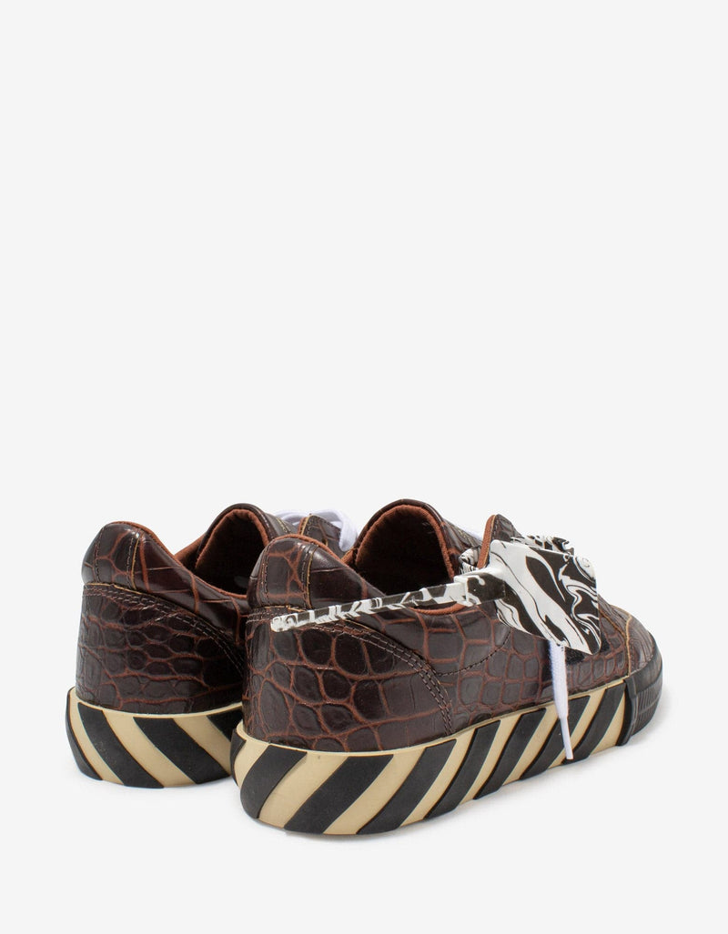 Off-White Brown Croc Embossed Leather Low Vulcanized Trainers