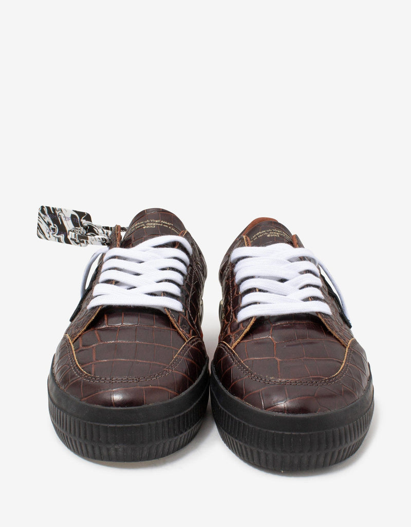 Off-White Brown Croc Embossed Leather Low Vulcanized Trainers