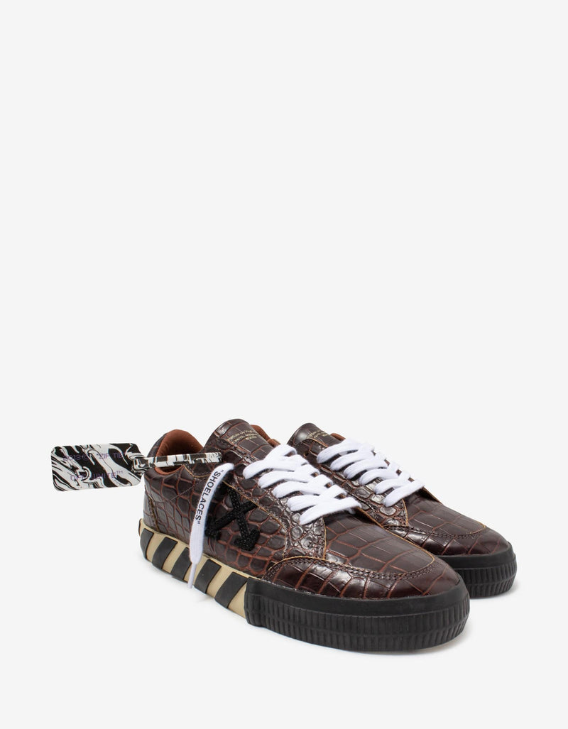 Off-White Brown Croc Embossed Leather Low Vulcanized Trainers