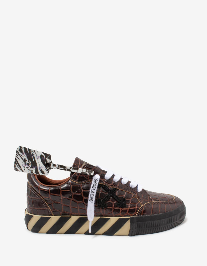 Off-White Brown Croc Embossed Leather Low Vulcanized Trainers
